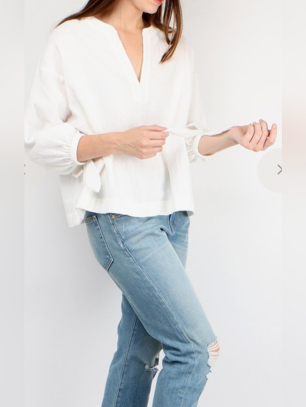 The Great Tie Sleeve Loose White Chambray Tunic Size 1 Women's Small